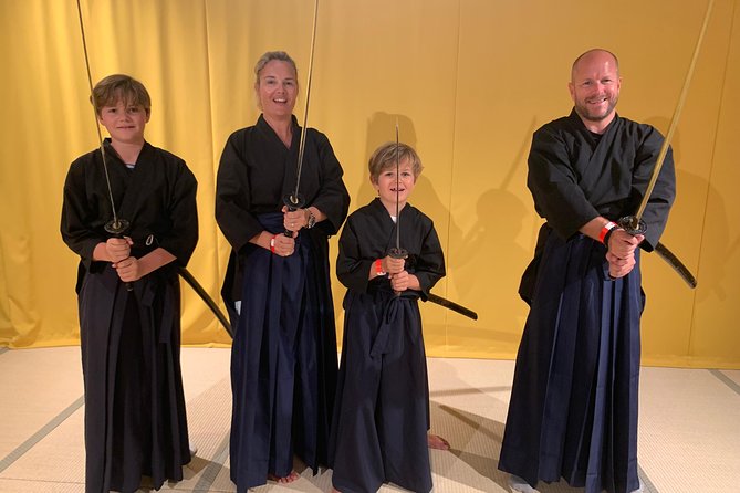 Samurai Sword Experience (Family Friendly)at SAMURAI MUSEUM TOKYO - Getting dressed like a samurai: hakama, helmet, and the armor trial